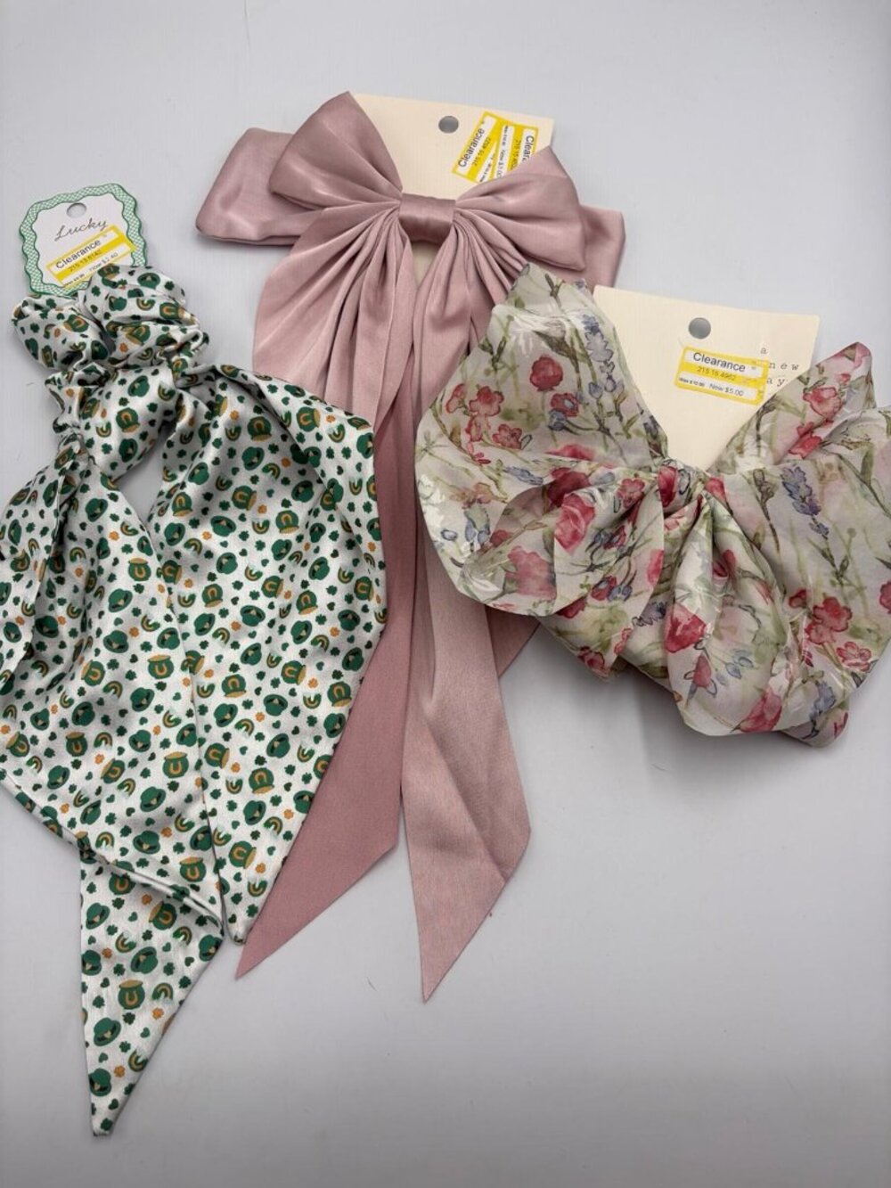 3-Piece Oversized Bow Hair Accessories Lot Pink Floral St. Patrick's Day